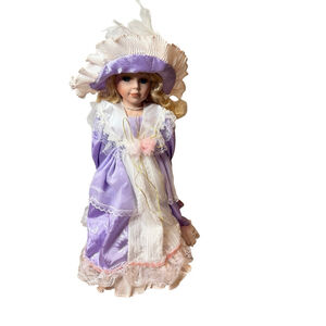 J Misa Collection Porcelain Doll Purple Dress with Hat